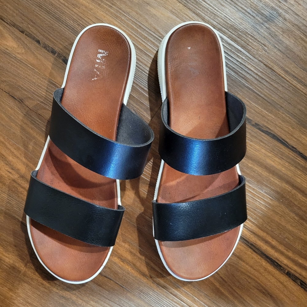 MIA Black Leather Slide Sandals